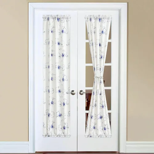 Vista 13 de VOGOL Cortinas de luz lateral para puerta delantera, paneles de puerta francesa con textura de lino corto de 40 pulgadas de largo, diseño bordado