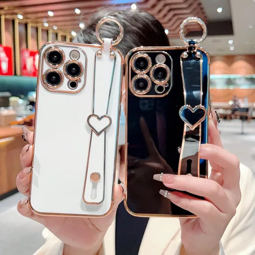 Vista 5 de Funda compatible con iPhone 13 Pro para niñas y mujeres, bonita funda de silicona chapada en forma de corazón de amor, a prueba de golpes