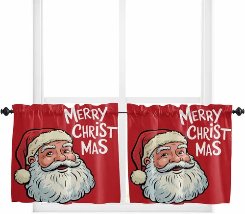 Vista 64 de Cenefas de Navidad de invierno para ventanas, cortinas de cocina con bolsillo para barra, cortinas con aislamiento térmico para ventana de baño