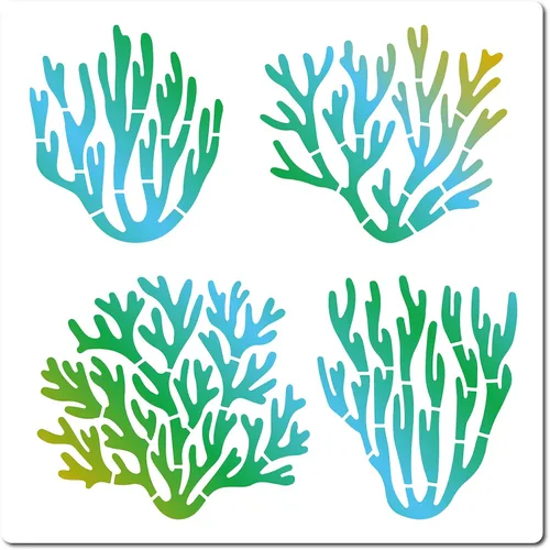 Vista 9 de GORGECRAFT 12 estilos 7.1x7.1 in plantillas de criaturas marinas cuadrada plantilla de pintura de concha de coral, caracola, tortuga de mar, pez