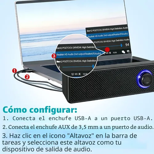 Vista 7 de Altavoces para Computadora, Altavoces de PC Alimentados por USB, Altavoces Estéreo de Escritorio con Cable con Enchufe de Audio de 3.5mm