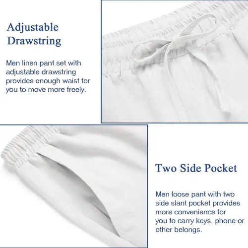 Vista 6 de COOFANDY Conjunto de 2 piezas de lino para hombre, conjunto de camisa y pantalón con botones para la playa
