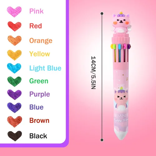 Vista 7 de Bolígrafo multicolor de 0.7 mm, 10 en 1, bolígrafos de punta fina retráctiles de dibujos animados de animales lindos para suministros de oficina