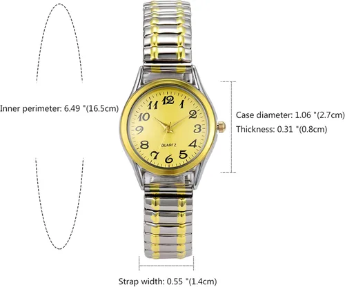 Vista 5 de Lancardo Reloj de banda elástica para mujer cuarzo fácil de leer número arábigo esfera redonda banda elástica reloj de pulsera plata oro