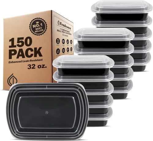 Vista 9 de Freshware - Contenedores de preparación de comida [15 unidades] con 1 compartimento para almacenar comida, con tapas, caja Bento, libre de bisfenol