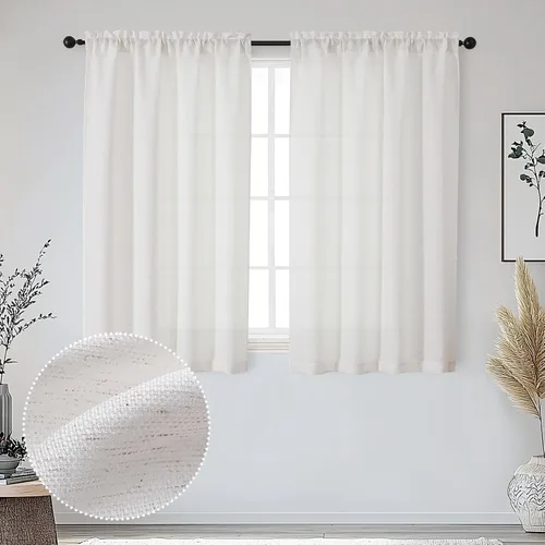 Vista 25 de OWENIE Bob Juego de 2 Paneles de Cortinas Negras de Cocina para Ventanas de 36 Pulgadas de Largo, Cortinas Cortas de Café con Textura de Lino