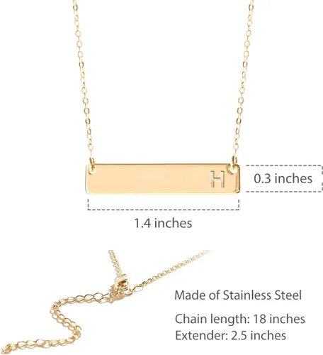 Vista 5 de M MOOHAM - Collar con dije de barra rectangular con inicial, para mujer, chapado en oro rosa de 14 quilates, acero inoxidable, con nombre grabado