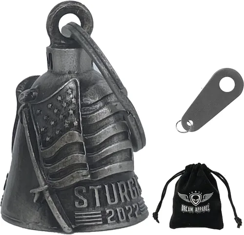 Vista 9 de Dream Apparel Campanas de motocicleta para motociclistas, accesorios de campanas pesadas y llavero para la suerte