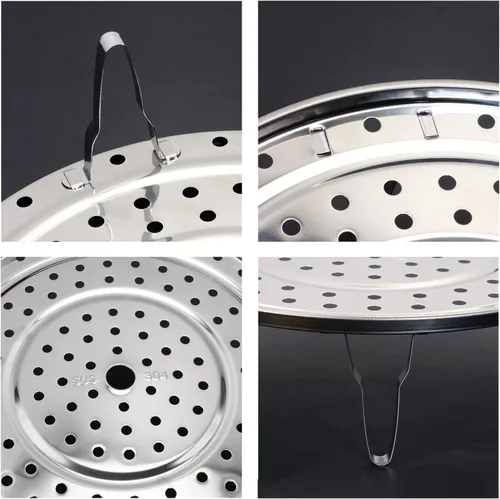 Vista 2 de Mini Skater Paquete de 2 estantes de vapor de acero inoxidable para ollas a presión gruesas con patas desmontables para bandejas de vapor