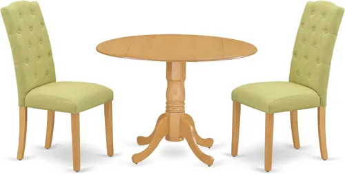 Vista 16 de East West Furniture DLCE3-BLK-21 - Juego de mesa de comedor de 3 piezas que contiene una mesa de comedor redonda con gotas y 2 sillas tapizadas