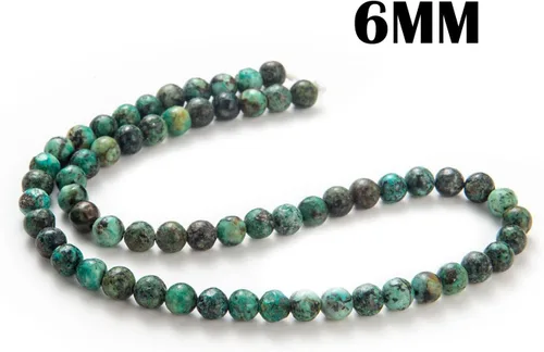Vista 2 de 100 piezas de cuentas de piedra natural de 6 mm, turquesa africana redonda, cuentas sueltas de gema con cordón elástico para hacer pulseras