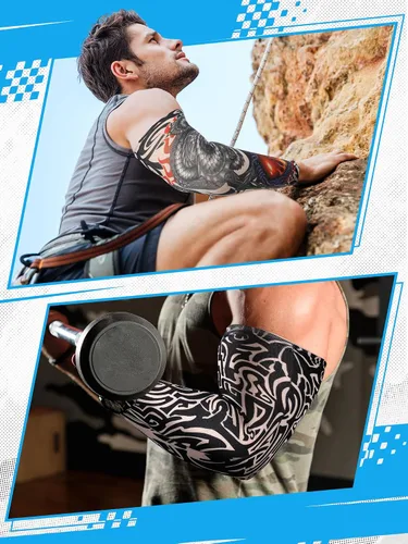 Vista 35 de Boao 20 piezas de mangas de brazo de enfriamiento para hombre, manga larga sin dedos, antideslizante, protección UV, mangas temporales para tatuajes