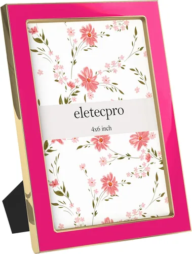 Vista 13 de eletecpro 4x6 Enamel Picture Frame with Real Glass Cover, Pink, 1-Pack Rosa con oro