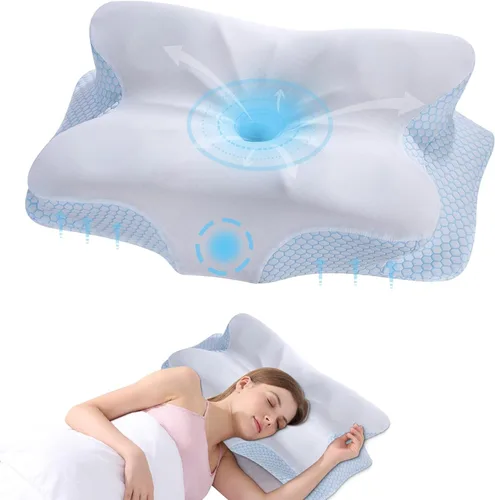 Vista 8 de Almohada cervical para el cuello, almohada de espuma viscoelástica para apoyo y alivio del dolor, almohada ergonómica de contorno para dormir