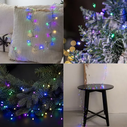 Vista 5 de Guirnalda de luces de petardo, 10 pies, 100 luces LED impermeables con enchufe, 8 modos de luz remota para interiores y exteriores, Navidad, boda