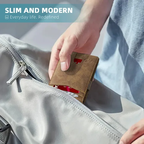 Vista 65 de Zitahli - Carteras delgadas con clip para dinero para hombre, tarjetero minimalista, de cuero, plegable, con bloqueo RFID, cartera de bolsillo