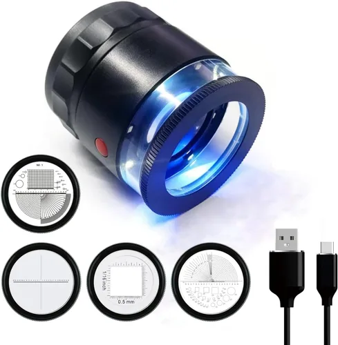 Vista 10 de Lupa de joyero recargable Koparneed de 10x con luces UV y LED, lupa de ojo iluminada con enfoque ajustable y vidrio de aumento para joyería
