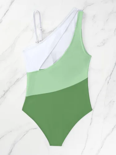 Vista 4 de Meetall Traje de baño de 1 pieza con bloques de color para mujer, con tirantes extraíbles, espalda recortada
