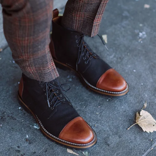 Vista 7 de TAFT Jack Boot - Botas de vestir hechas a mano de cuero y lana para hombre, paisley marrón topo
