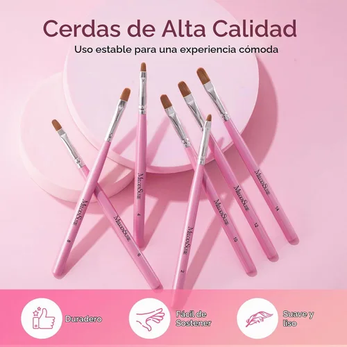 Vista 2 de MelodySusie Cepillo de uñas de gel, 7 unidades, tamaños 2-14 Destellos rosados