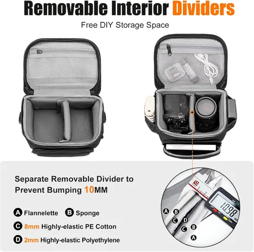 Vista 4 de Cwatcun Bolso bandolera para cámara pequeña, bolsa bandolera para cámara, impermeable, para fotografía de viaje, para Canon, Nikon, Sony, Fuji