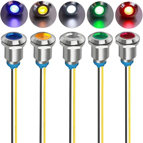 Vista 11 de Gebildet 5 piezas de luz piloto indicadora LED de plástico AC/DC 12-24V, tamaño del orificio de montaje 12 mm (rojo/naranja/azul/verde/blanco)