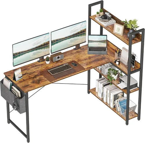 Vista 8 de Treesland 40 Inch Computer Desk with Bookshelf, Corner Desk with Storage, L Shaped Desk, Home Office Desks, Writing Study Desk for Bedroom, Black