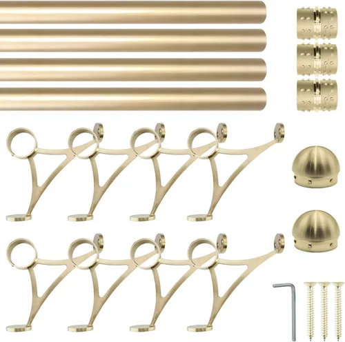 Vista 20 de Kit de riel de pie de montaje combinado, acabado dorado satinado, tubo de acero inoxidable de 2 pulgadas de diámetro exterior con conector interno
