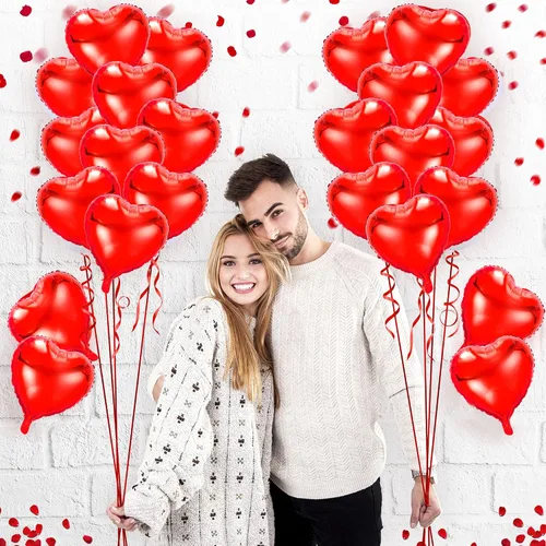 Vista 5 de kortes Globos de corazón rojo, 50 piezas de papel de aluminio de 10 pulgadas, kit de decoración del día de San Valentín, departamento de mujeres