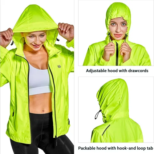 Vista 4 de FitsT4 - Chaquetas de ciclismo para mujer, ligeras, resistentes al viento, reflectantes, con capucha