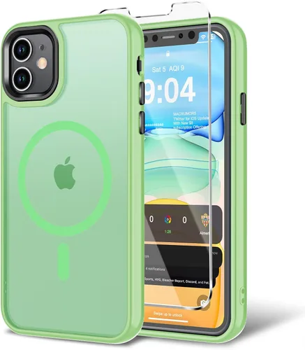 Vista 108 de Funda para iPhone 11 con protector de pantalla, compatible con MagSafe, ultra delgada, translúcida, mate, a prueba de golpes, color negro