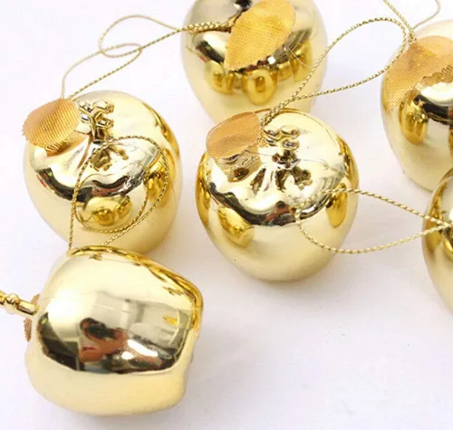 Vista 4 de Vpang 12 colgantes de árbol de Navidad, adornos colgantes de manzana, adornos para festivales, fiestas, adornos de boda (dorado)