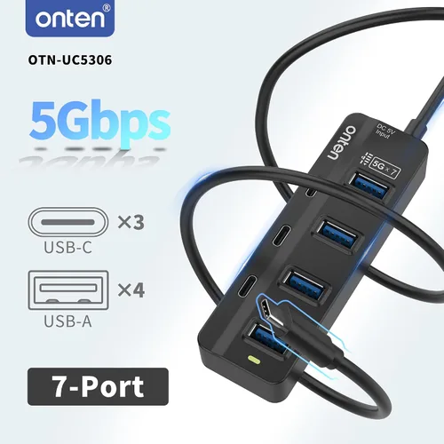 Vista 2 de Onten Concentrador USB C, 7 puertos USB tipo C HUB de 3.2 pies, 4 puertos USB3.0, 3 puertos USB-C para Thunderbolt 3/4 MacBook Surface Pro y más