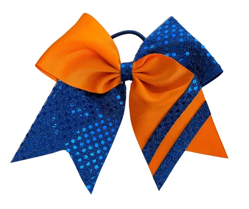 Vista 3 de Nuevo "CONFETTI STRIPES Black Gold" Cheer Bow Pony Tail 7 Inch Girls Hair Bows Cheerleading Dance Practice Football Games Competition Birthday Tick
