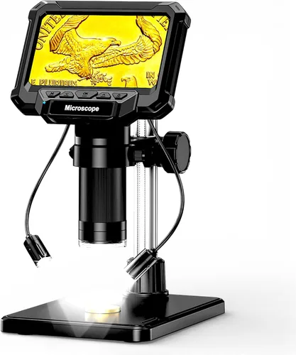 Vista 9 de Microscopio Digital de 2.4 Pulgadas - Hasta 1000X de Magnificación, Pantalla Recargable, Anillo de Luz LED de 8 Luces, Foto y Video, Conexión USB