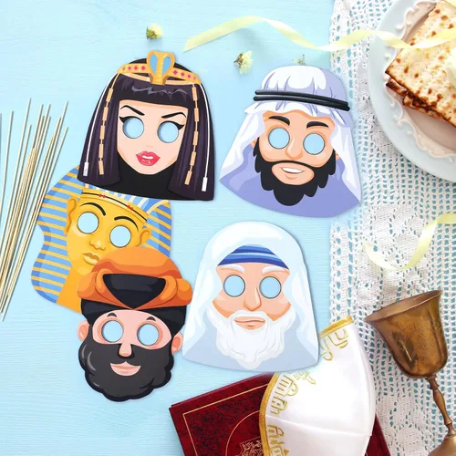 Vista 6 de Blueweenly 30 máscaras de personajes de Pascua, marionetas de palo de pesaj, máscaras de disfraz de Egipto, para festivales, juegos de rol, fiesta