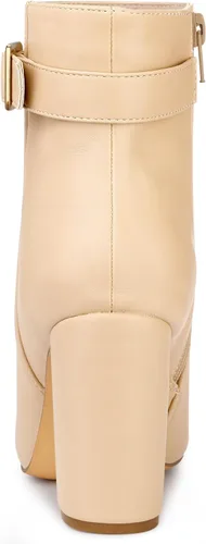Vista 4 de Allegra K Botines de tacón decorativo con hebilla en punta para mujer