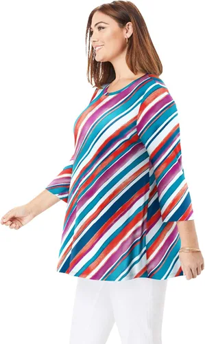 Vista 4 de Jessica London Camisa larga holgada de manga 34 para mujer, talla grande
