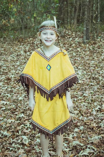 Vista 7 de ReliBeauty Disfraz de nativo americano para niñas, vestido y capa, color marrón