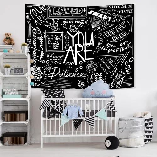 Vista 4 de Fungarth Quote You Are - Tapiz para niños positivos para el aula, tapices para colgar en la pared, inspirador, motivacional, blanco y negro, tapiz