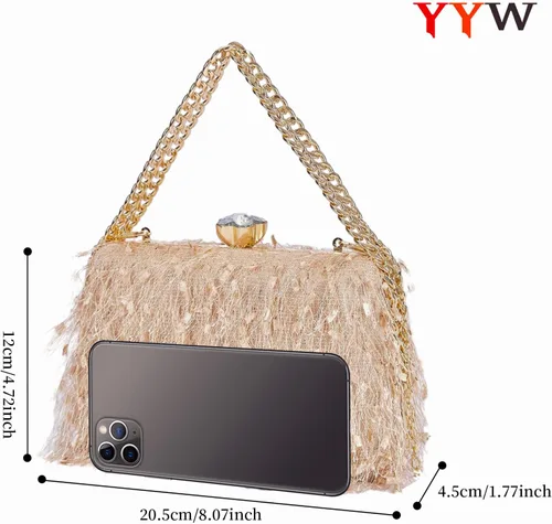 Vista 3 de YYW Bolso de mano para mujer, lindo bolso de noche esponjoso, bolso de hombro para banquete de boda, fiesta