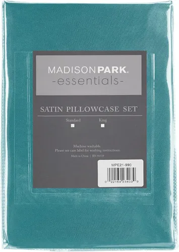 Vista 174 de Madison Park Essentials - Juego de sábanas de satén de lujo y sedoso con brillo natural, bolsillo elástico de 14 pulgadas para colchones de hasta 16