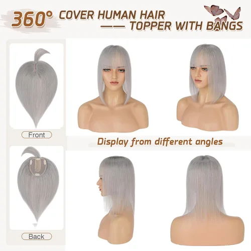 Vista 139 de Rich Choices Pelucas con topper de cabello para mujeres, cabello humano real 100% Remy, sin flequillo, para mujeres con adelgazamiento en la parte