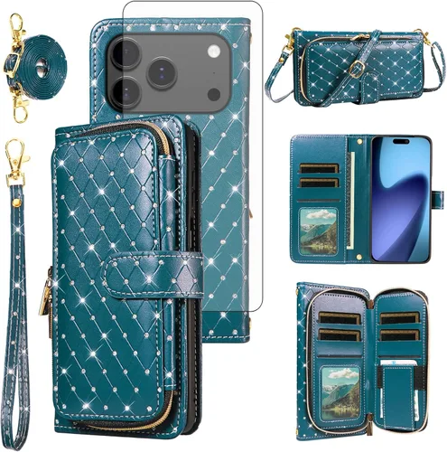 Vista 128 de Funda para teléfono iPhone 6 6S con cremallera y protector de pantalla con protector de pantalla, correa de cordón cruzado, ranura para iPhone 6 Six