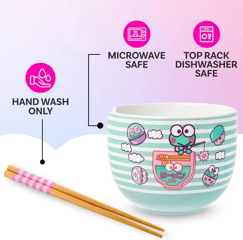 Vista 38 de Silver Buffalo Hello Kitty y sus amigos Chococat - Tazón de cerámica para ramen y arroz con palillos, patrón a cuadros, apto para microondas, 20