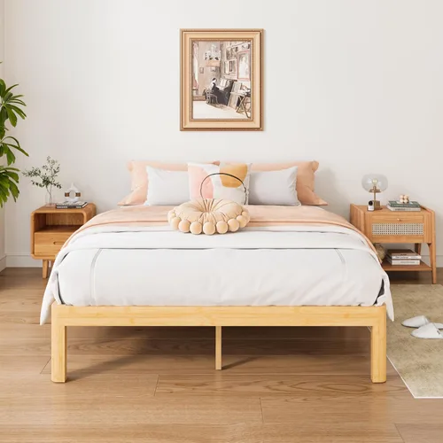 Vista 7 de ZIYOO Marco de cama de plataforma de bambú de tamaño matrimonial de 12 pulgadas, diseño minimalista moderno, soporte resistente, fácil montaje,