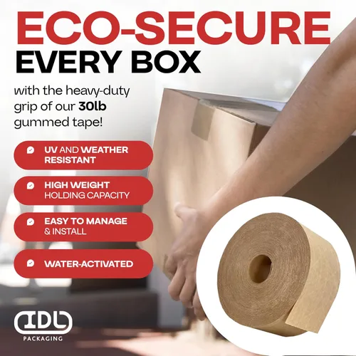 Vista 3 de IDL Packaging Cinta engomada Kraft activada por agua de 2.83" x 450', 30lb