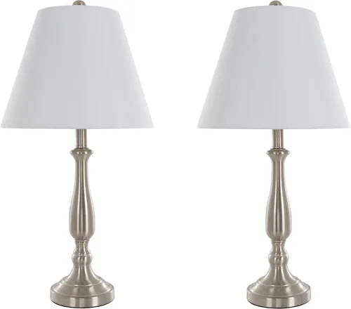 Vista 7 de Lámparas de mesa de acero cepillado, juego de 2 luces tradicionales con bombillas LED, decoración del hogar para dormitorio, sala de estar, oficina