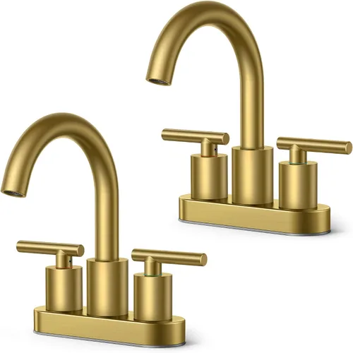 Vista 22 de FORIOUS Grifo de lavabo de baño de oro cepillado de 4 pulgadas, 2 agujeros