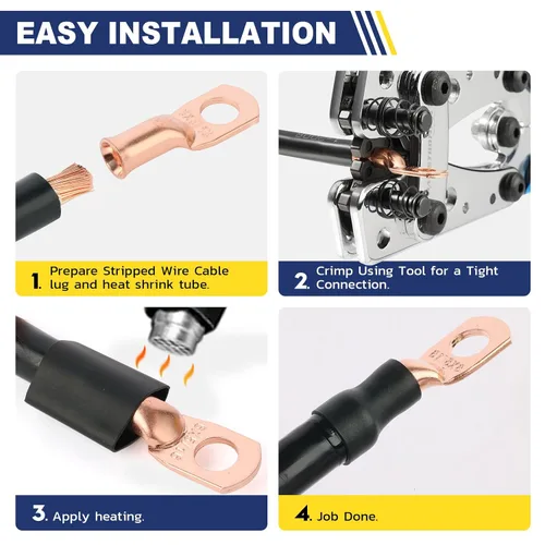Vista 6 de Haisstronica Kit de 60 lengüetas de alambre de cobre (AWG 8 6 4), extremo de cable de batería resistente, conectores de crimpado de cobre desnudo
